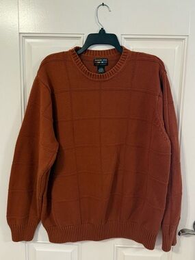 Alexander Julian Burnt Orange Grid-Knit Crewneck Sweater